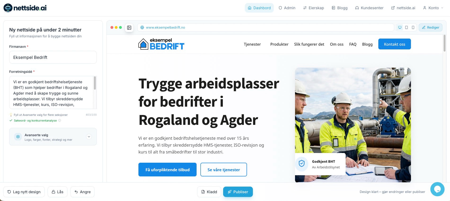 Nettside.ai app visning